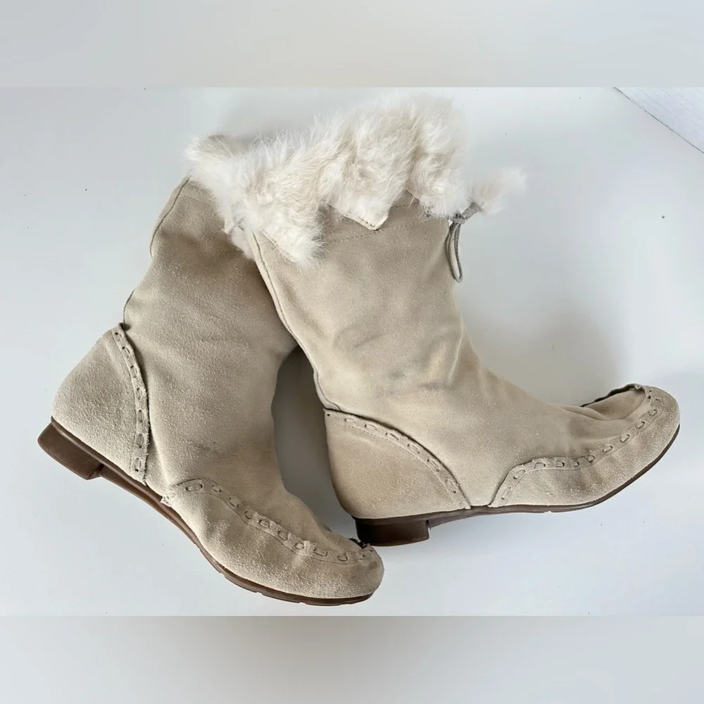 Vintage 90s NINE WEST WILDEST Suede Fur Boots Size 8.5